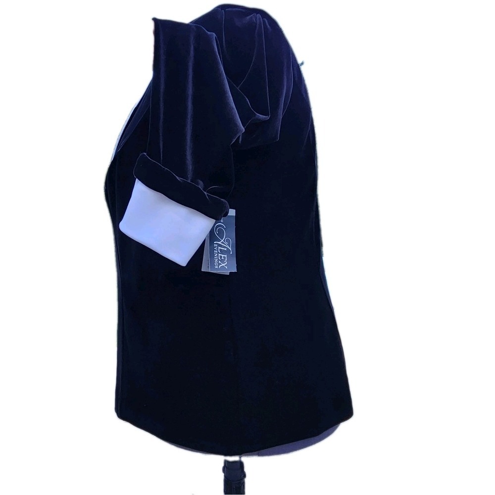 2X  Black Velvet TWIN SET  Blazer White Satin Lapel Cuff Clasp Formal Mother NEW - Picture 8 of 10